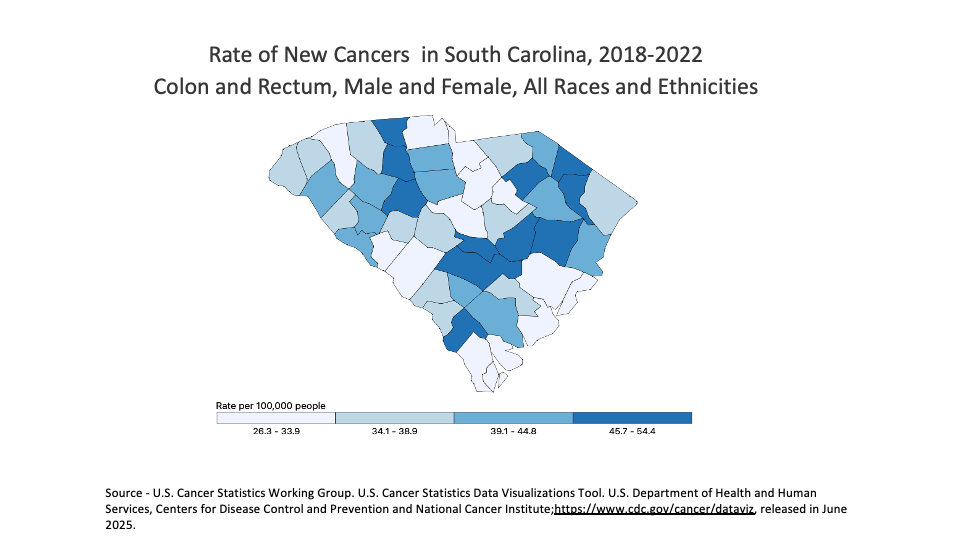 New colorectal cancer cases in the South Carolina, 2018-2022